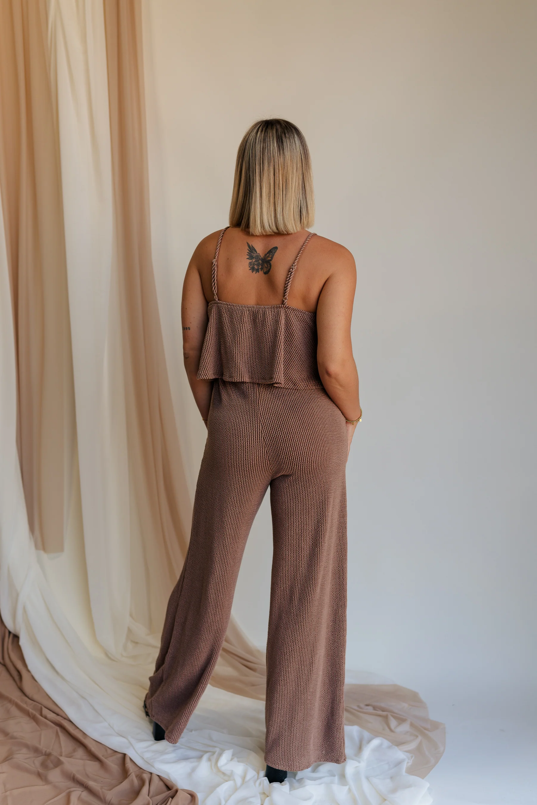 Kaylee Brown Ribbed Jumpsuit - Image 3