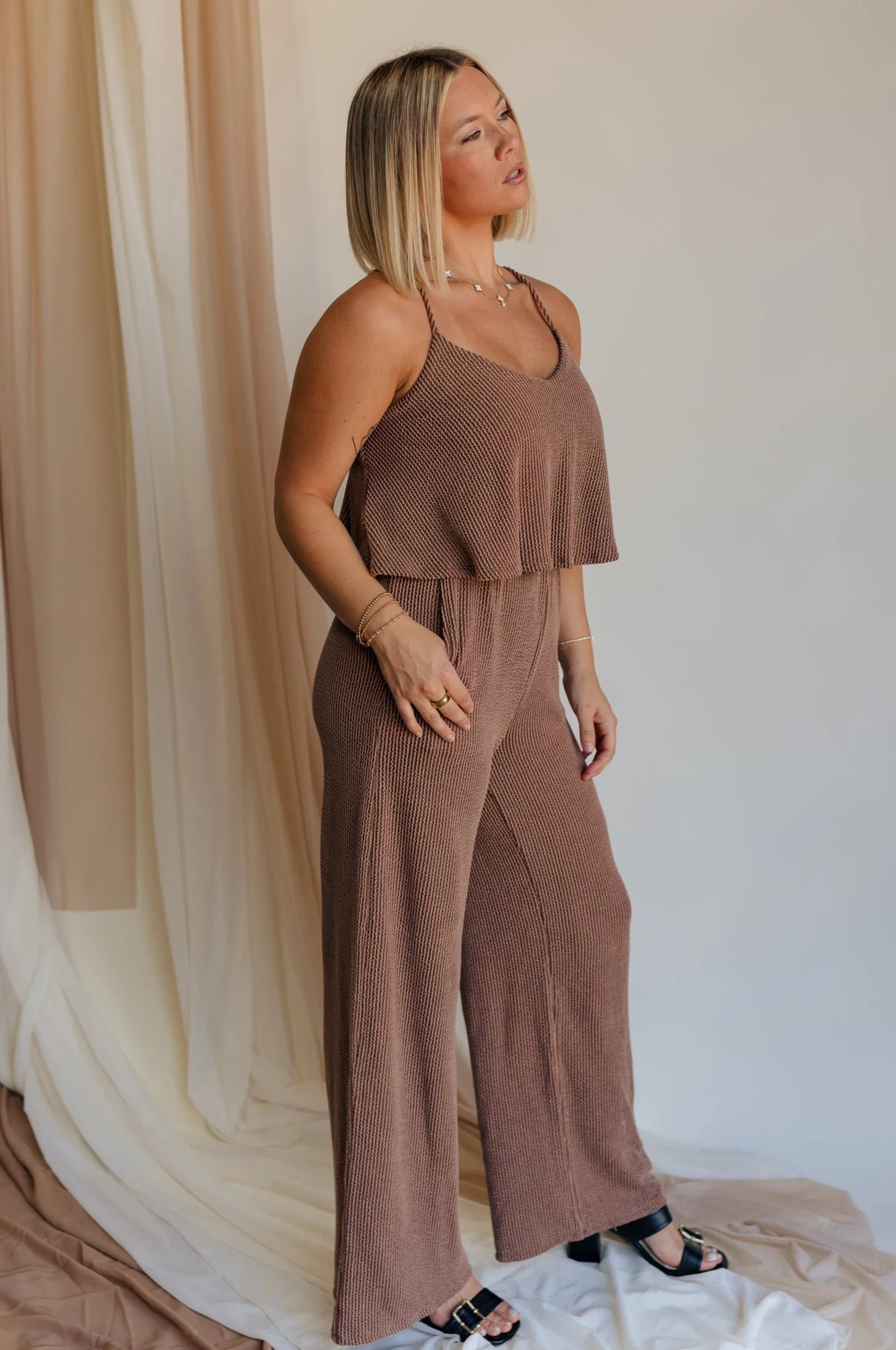 Kaylee Brown Ribbed Jumpsuit - Image 4