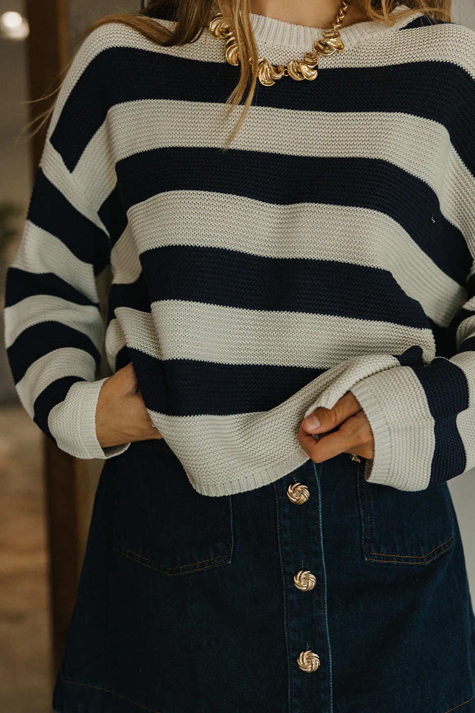 Kelcie Navy & Cream Striped Sweater - Image 3