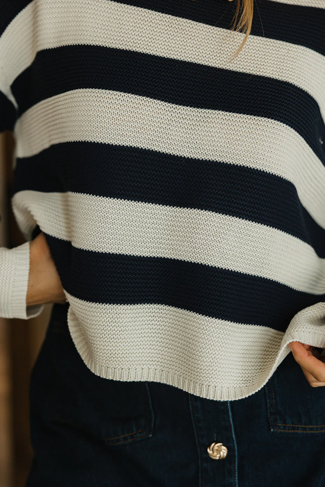 Kelcie Navy & Cream Striped Sweater - Image 4