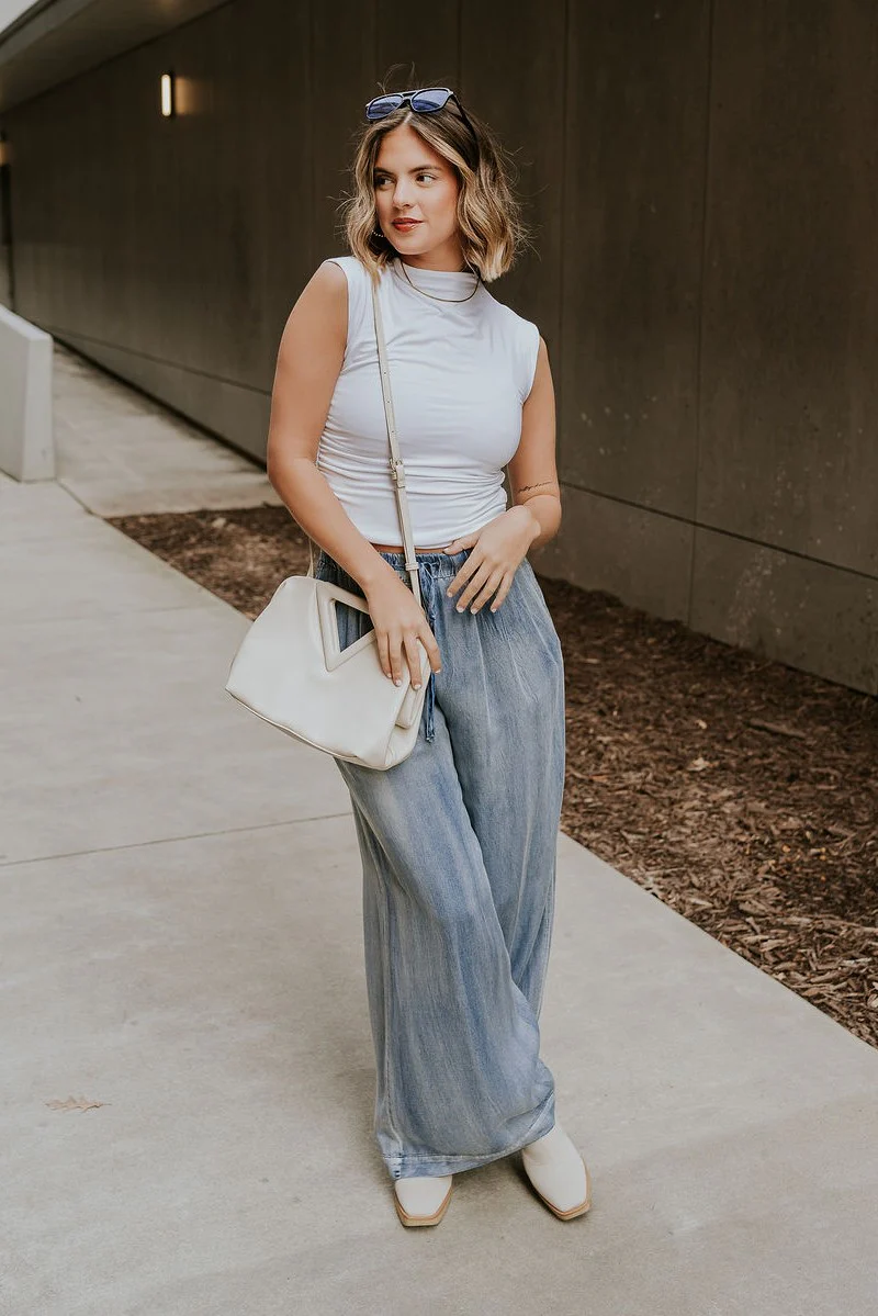 Kelly Blue Wide Leg Drawstring Pants - Image 2
