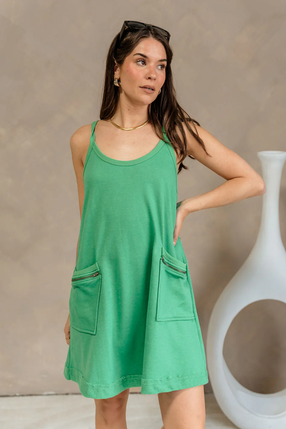 Kelly Green Sleeveless Casual Mini Dress