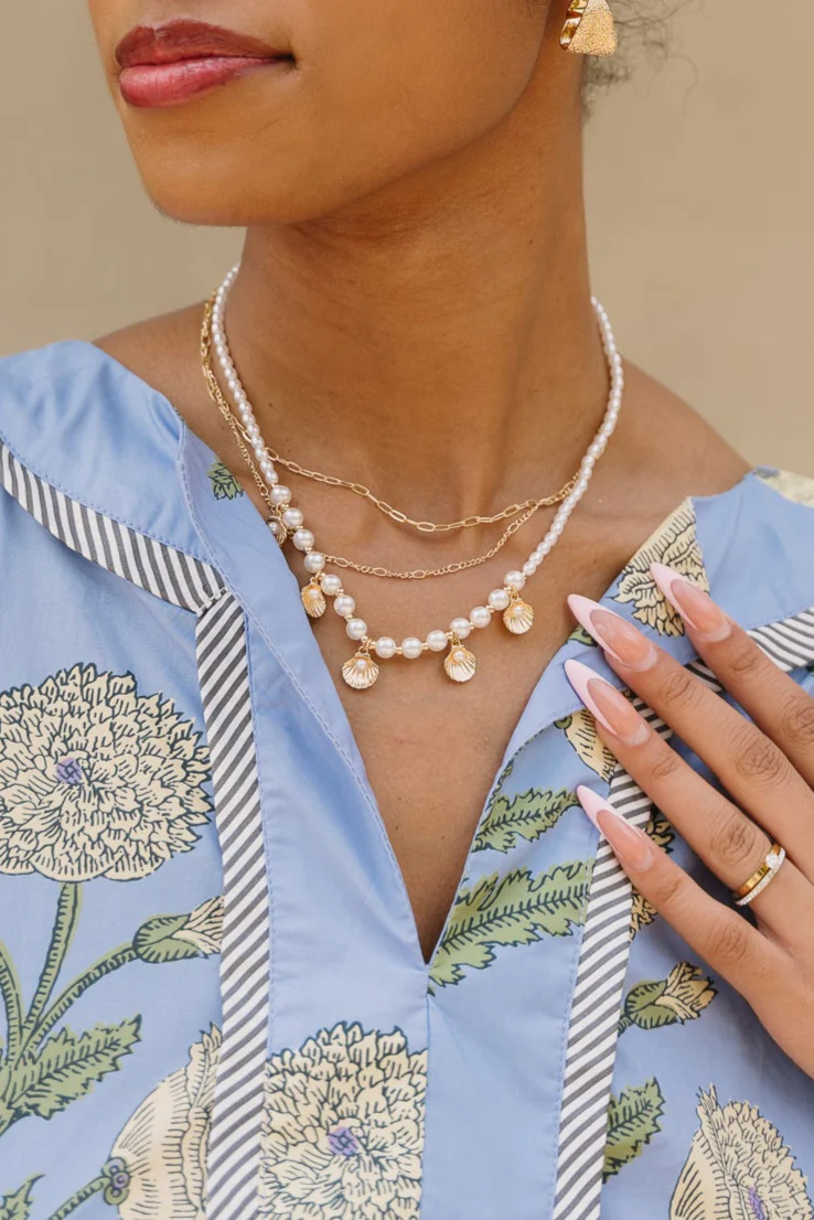 Kelly Layered Pearl & Seashell Necklace