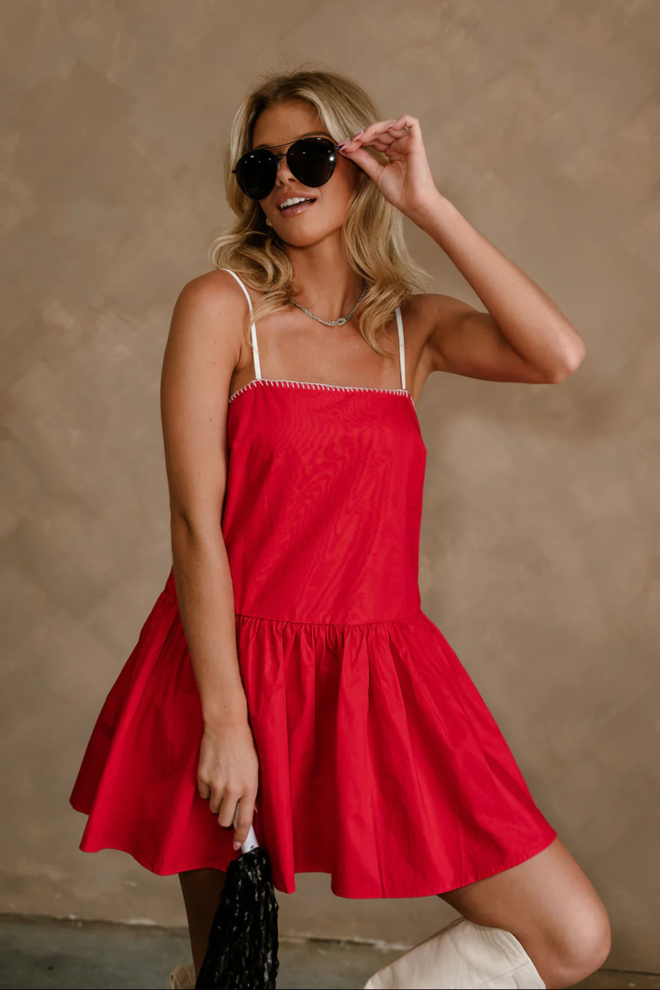 Kelly Red Drop Waist Sleeveless Mini Dress - Image 3