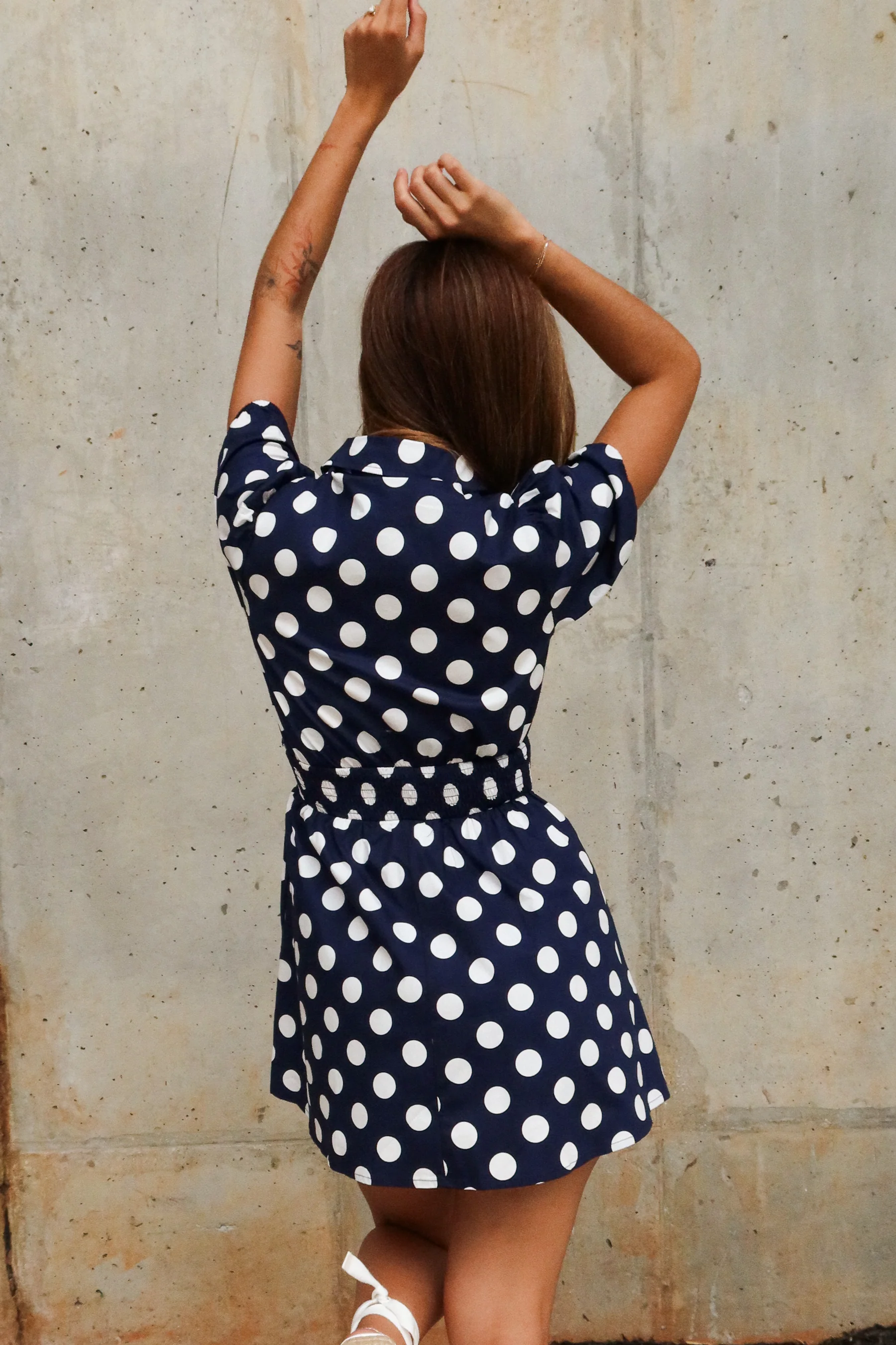 Kellyn Navy & White Polka Dot Mini Dress - Image 8