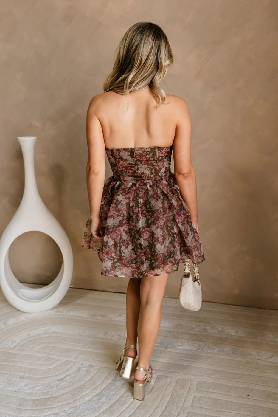 Kelsey Brown Floral Strapless Mini Dress - Image 7