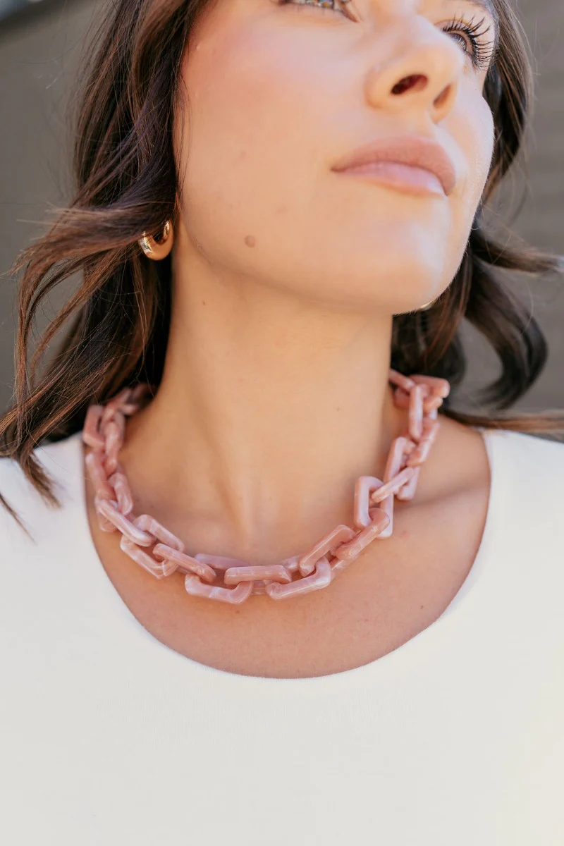 Kendall Pink Chain Link Statement Necklace - Image 3