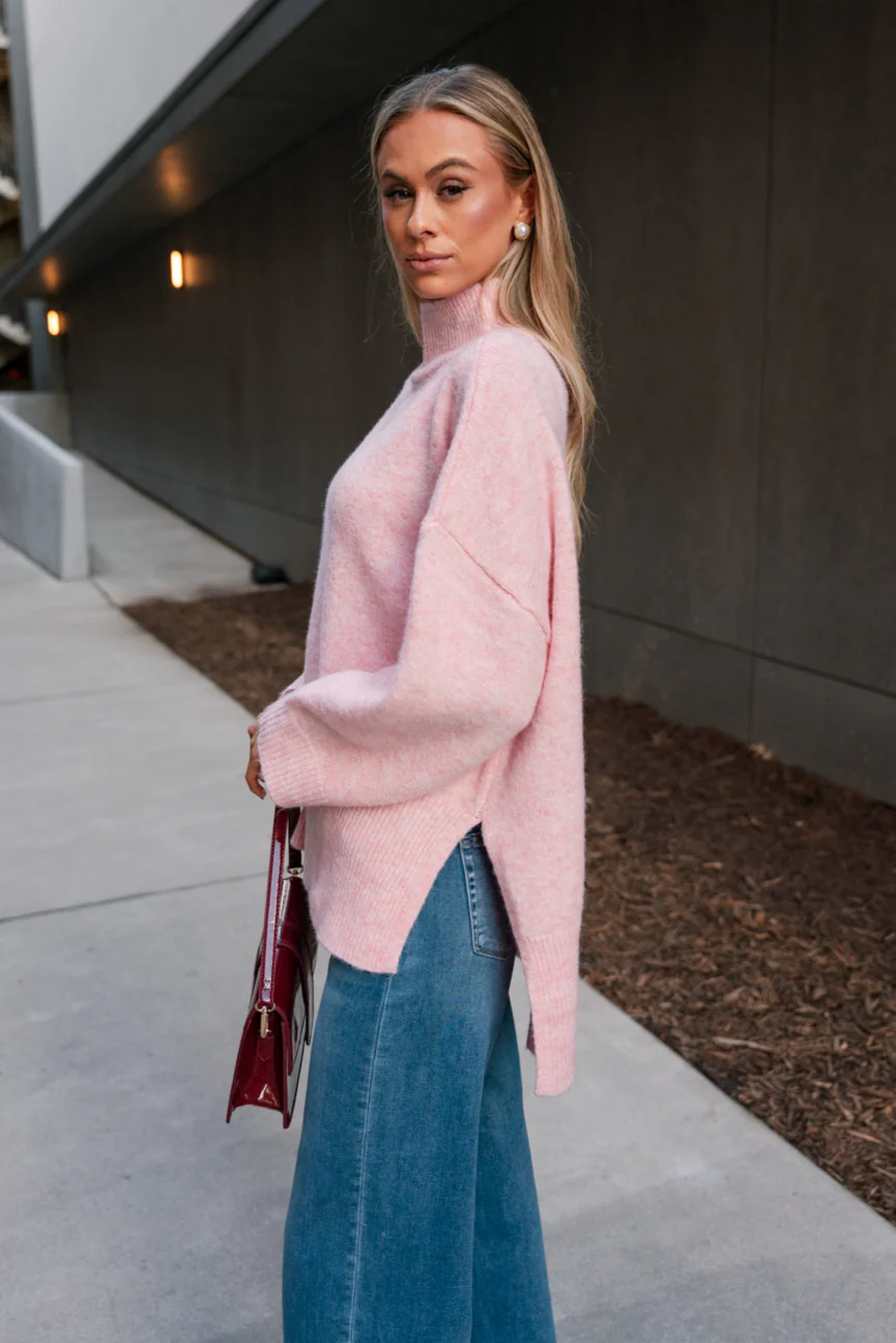 Kendall Pink High Neck Long Sleeve Sweater - Image 3