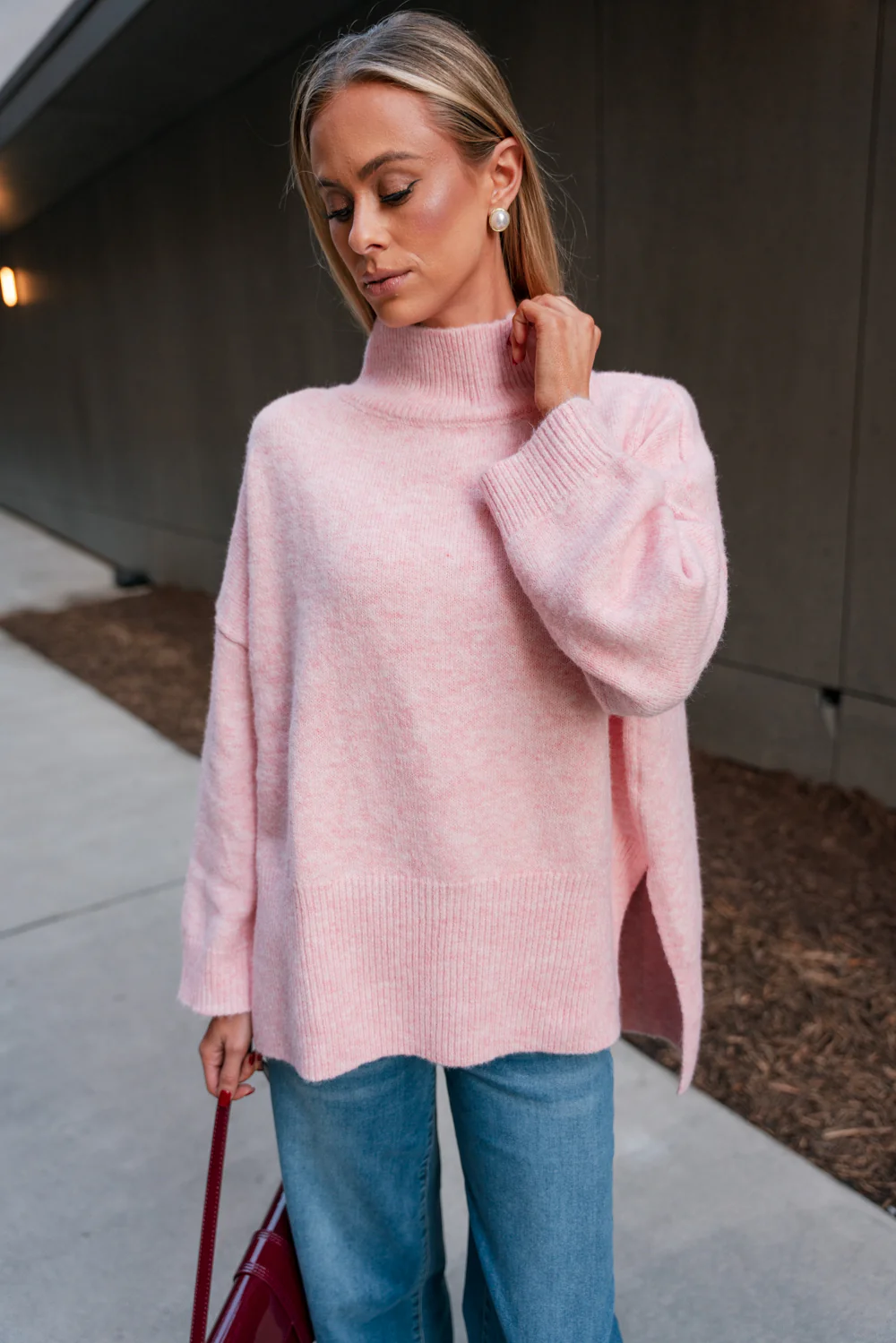 Kendall Pink High Neck Long Sleeve Sweater - Image 5