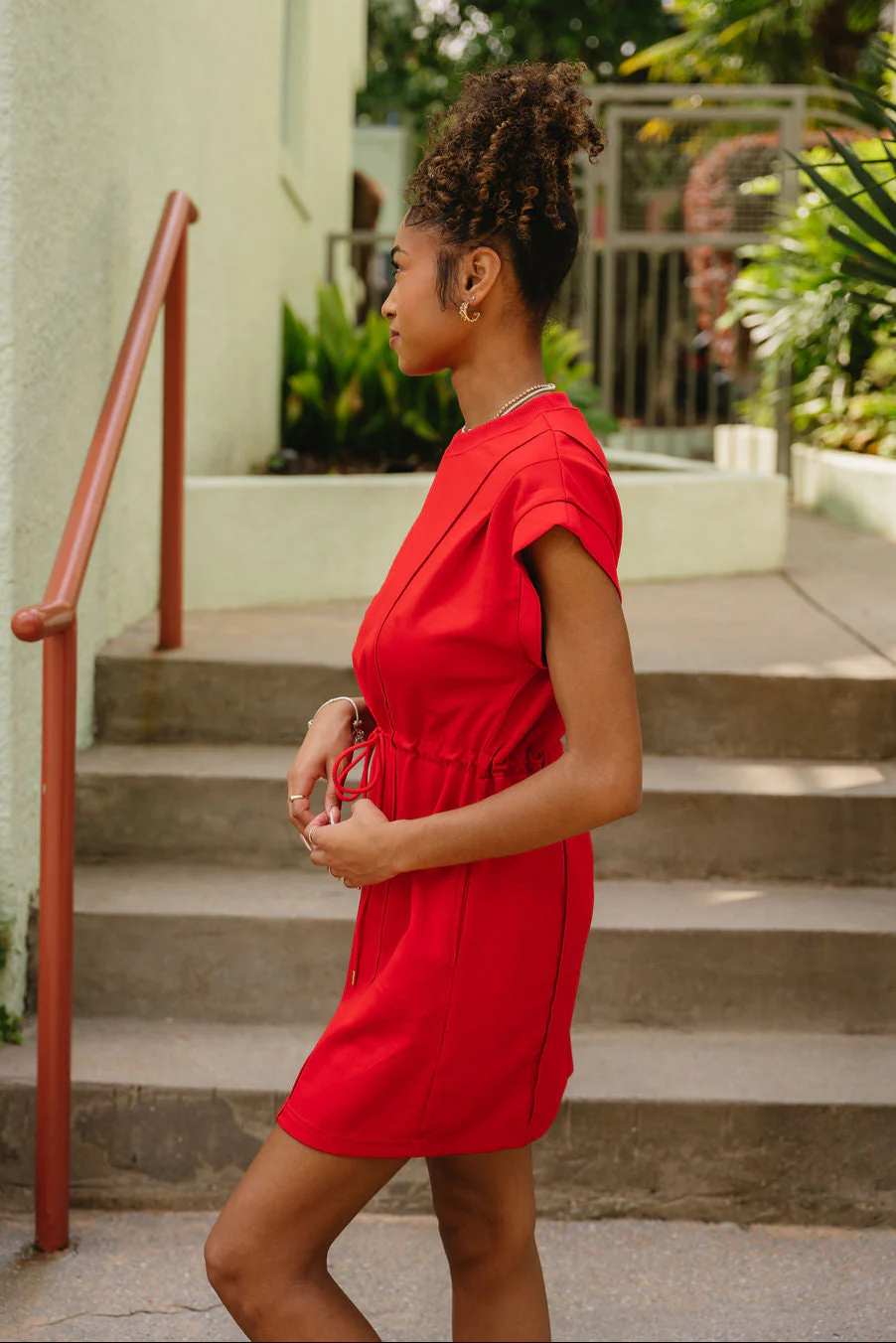 Kendall Red Cinched Waistband Mini Dress - Image 2
