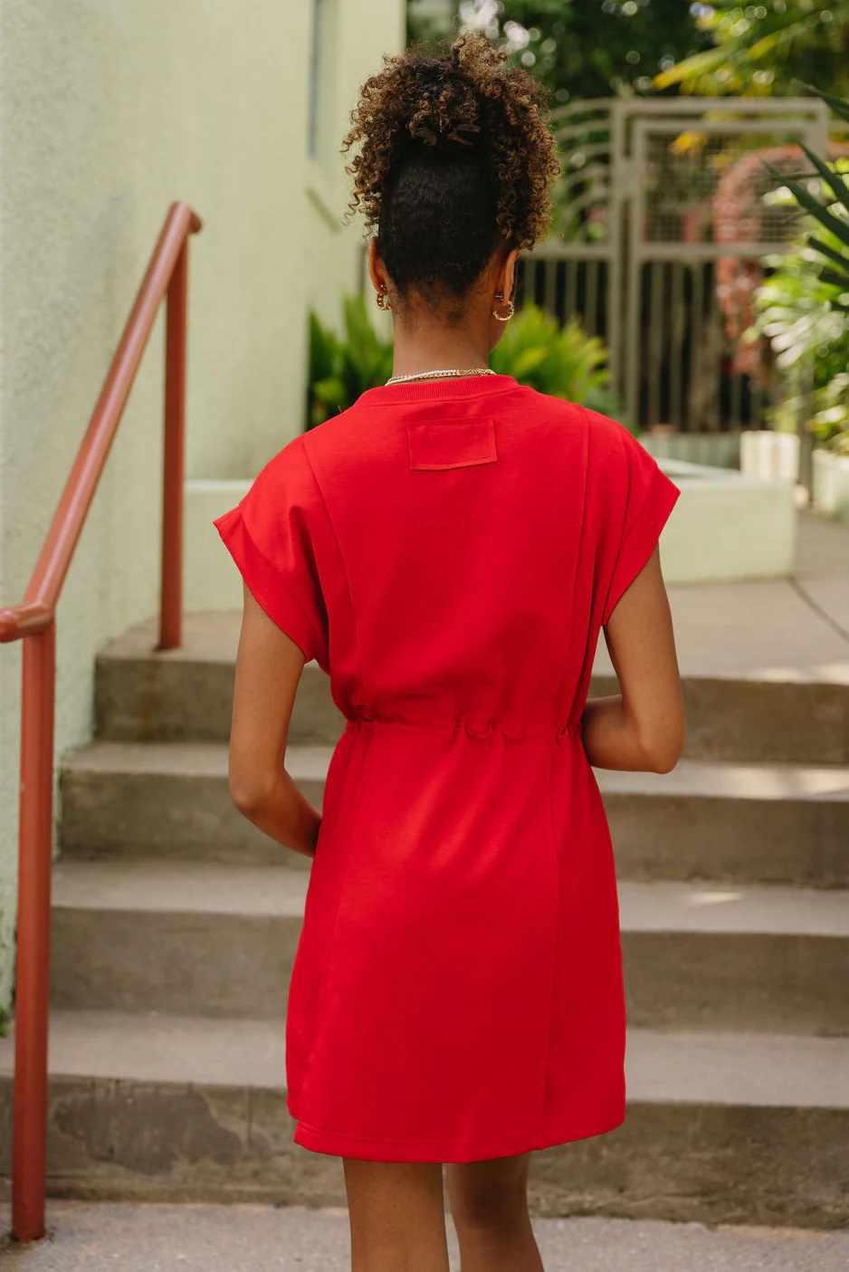 Kendall Red Cinched Waistband Mini Dress - Image 3
