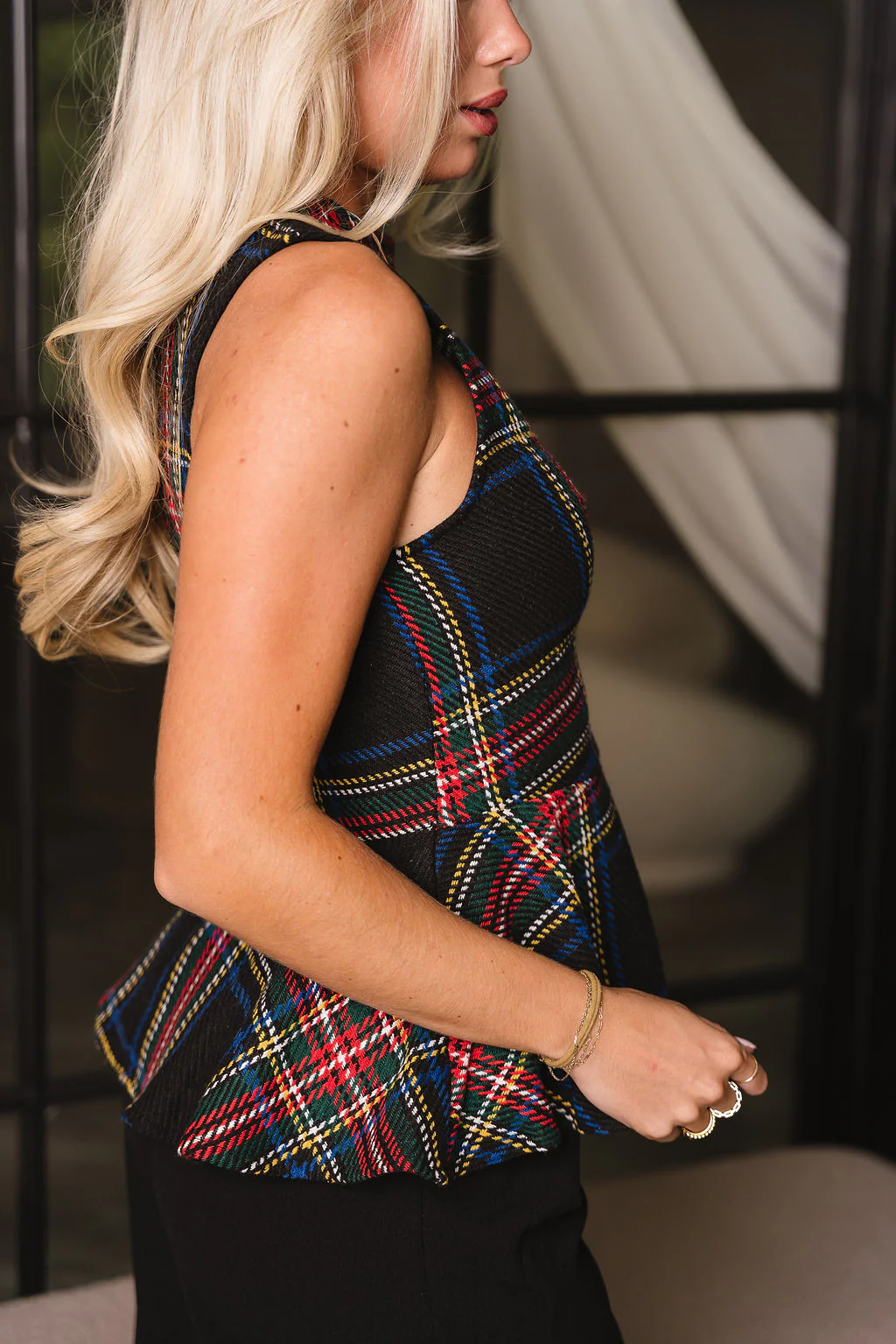 Kennedy Black Multi Plaid Flare Tank - Image 8