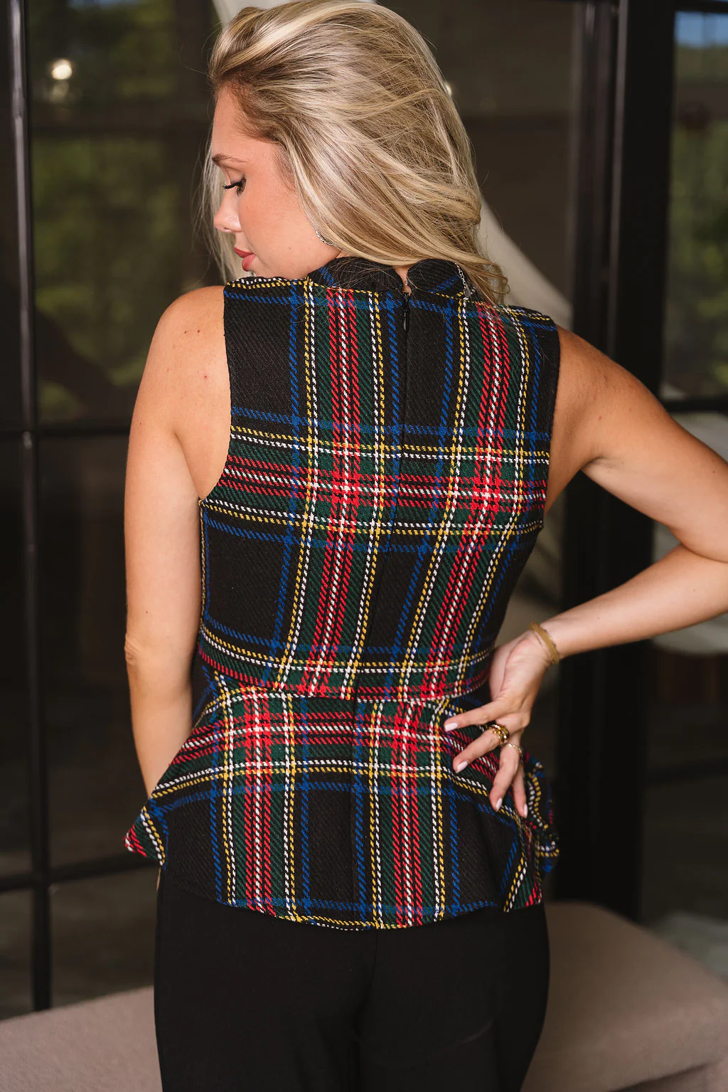 Kennedy Black Multi Plaid Flare Tank - Image 9