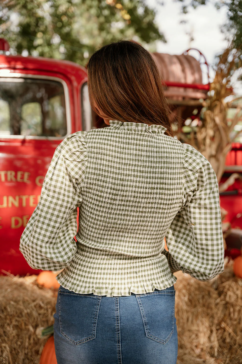 Kennedy Olive Gingham Zip-Up Top - Image 9