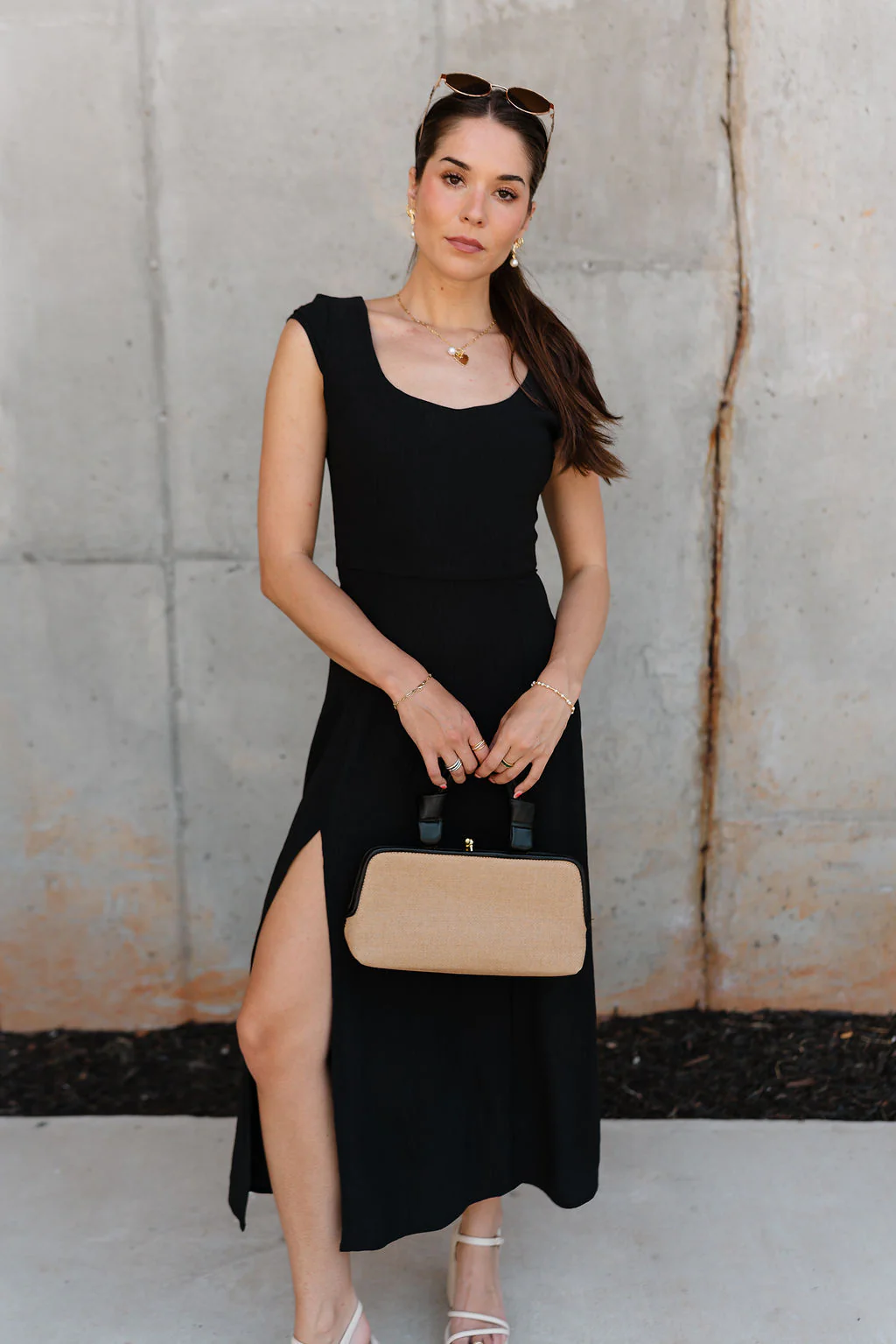 Keria Black Slit Midi Dress