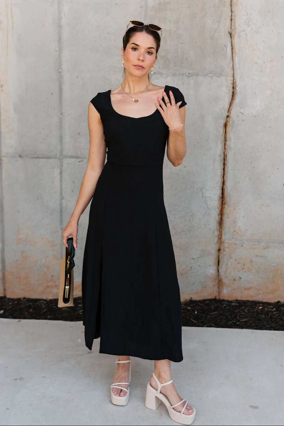 Keria Black Slit Midi Dress - Image 2