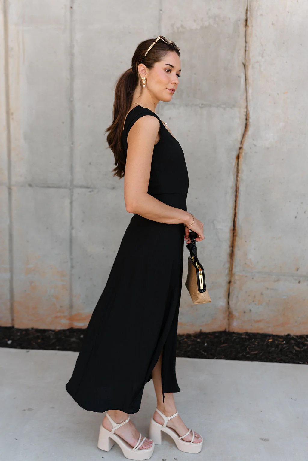 Keria Black Slit Midi Dress - Image 6