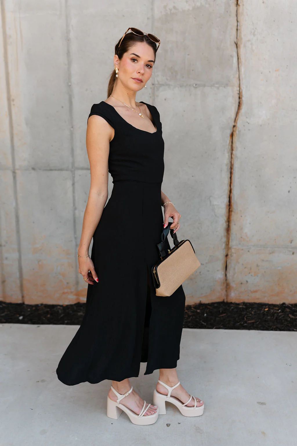 Keria Black Slit Midi Dress - Image 7