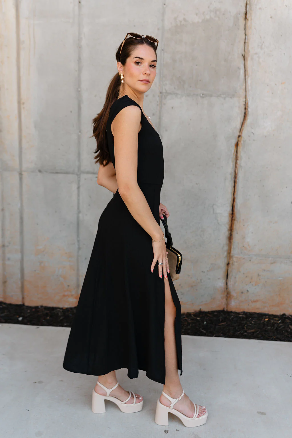 Keria Black Slit Midi Dress - Image 8