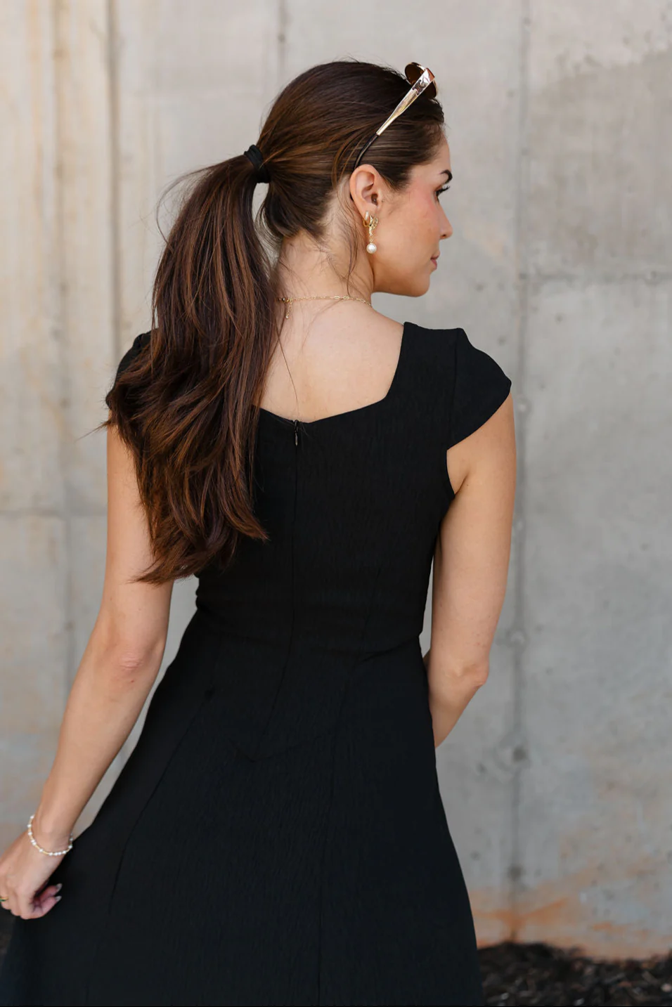 Keria Black Slit Midi Dress - Image 9