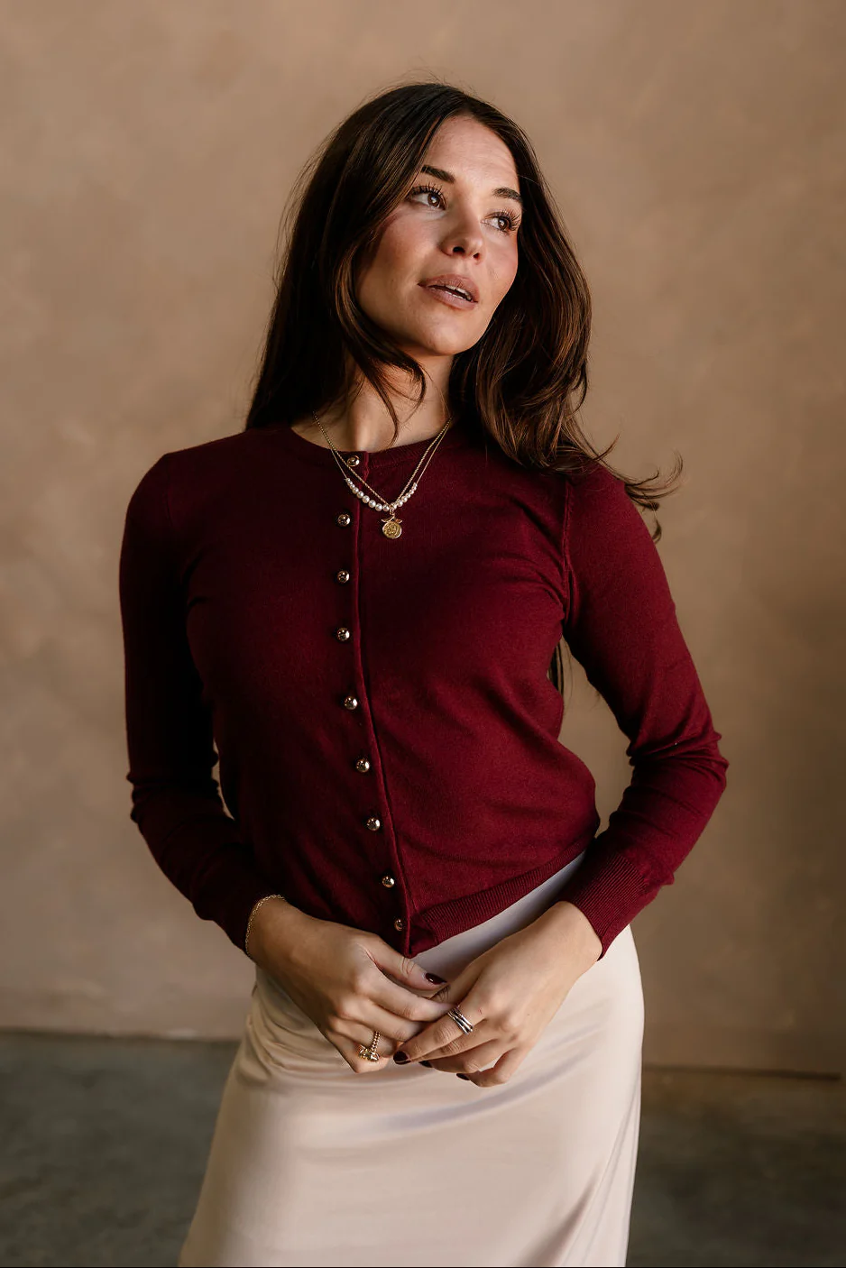 Kiara Burgundy & Gold Button-Up Cardigan