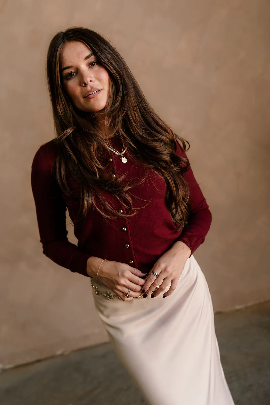 Kiara Burgundy & Gold Button-Up Cardigan - Image 5