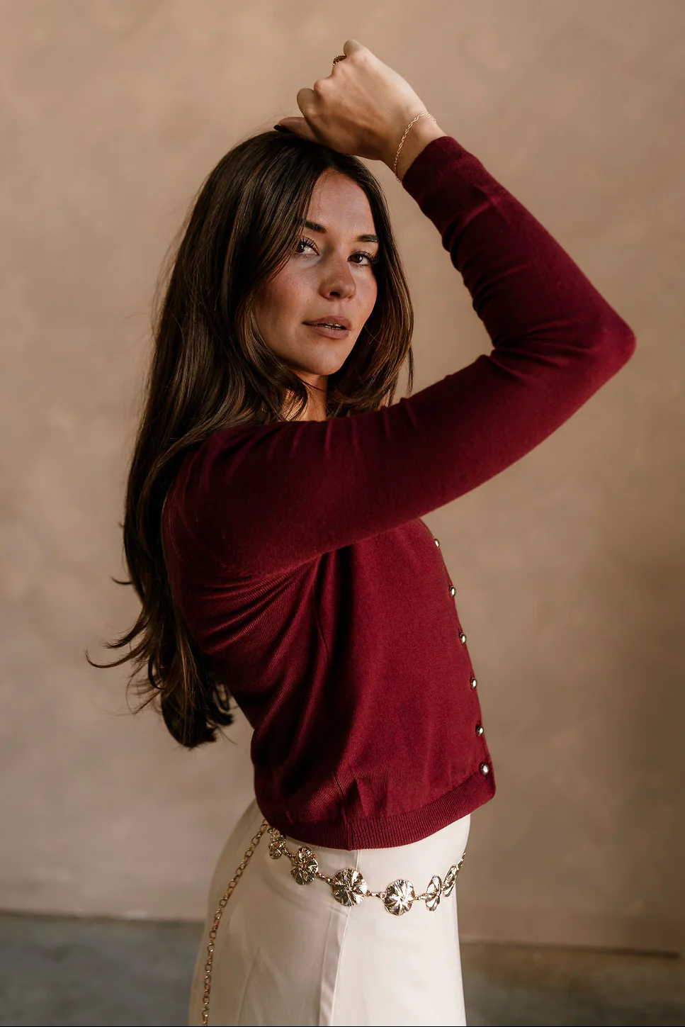 Kiara Burgundy & Gold Button-Up Cardigan - Image 7