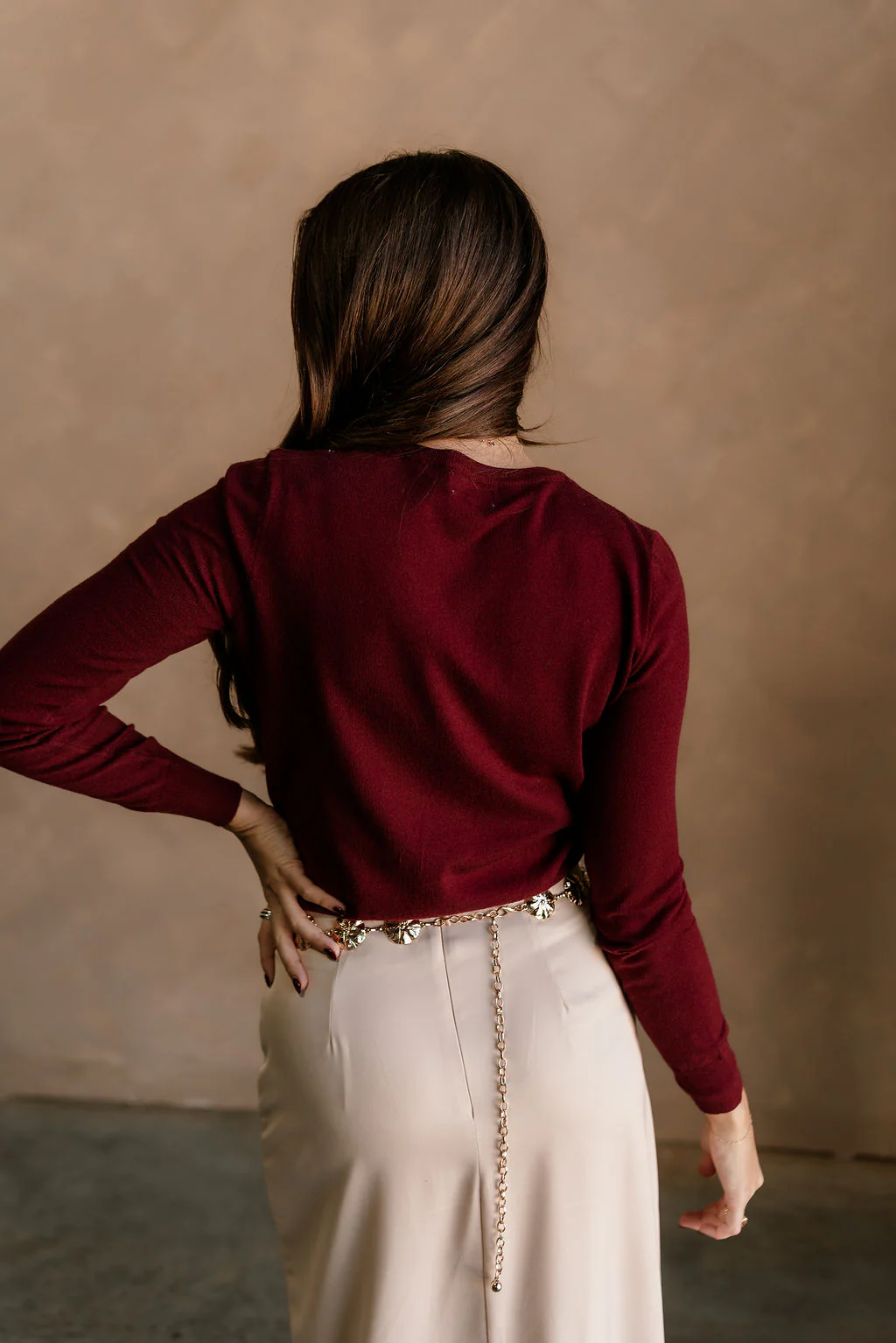 Kiara Burgundy & Gold Button-Up Cardigan - Image 9