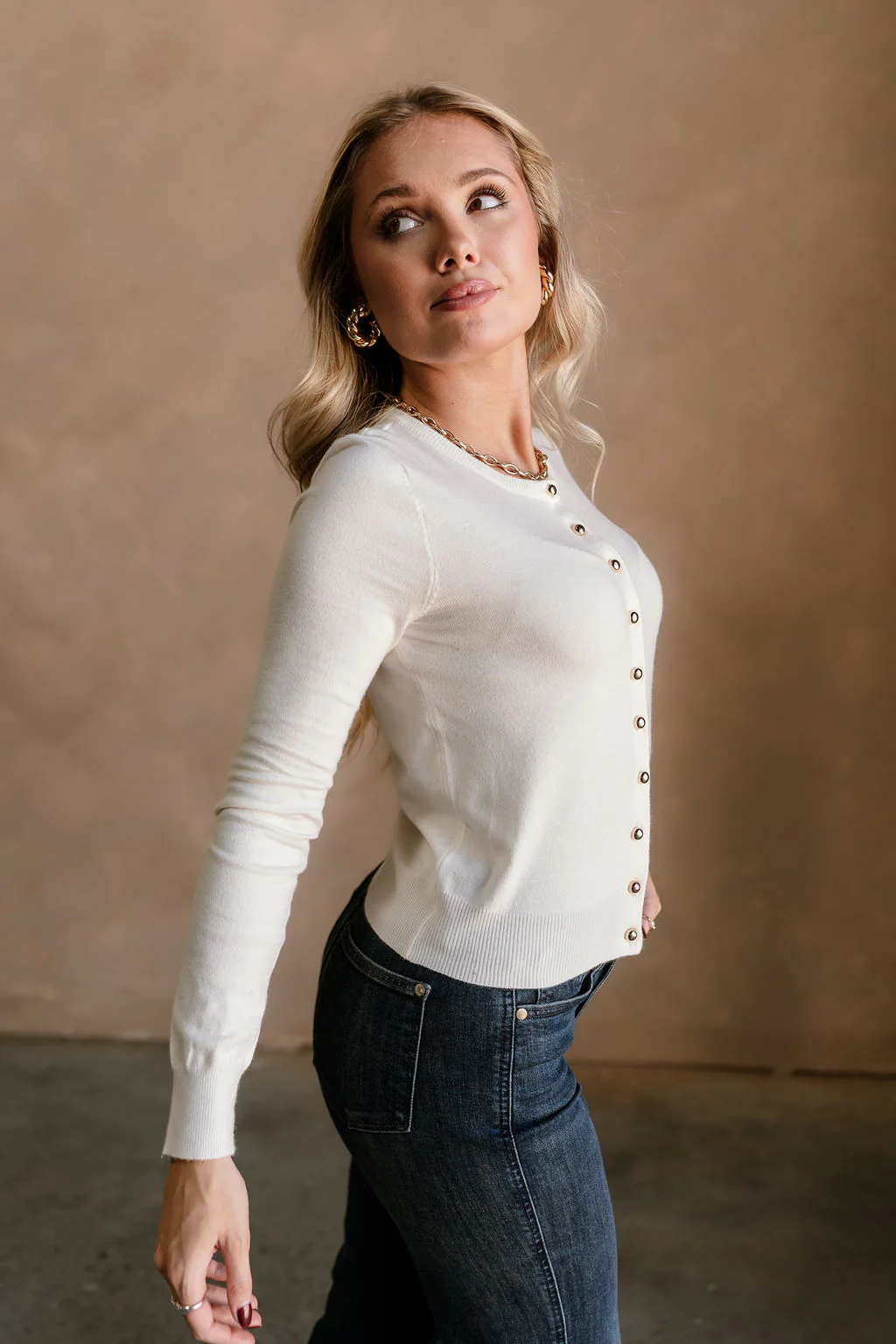 Kiara Ivory & Gold Button-Up Cardigan - Image 4