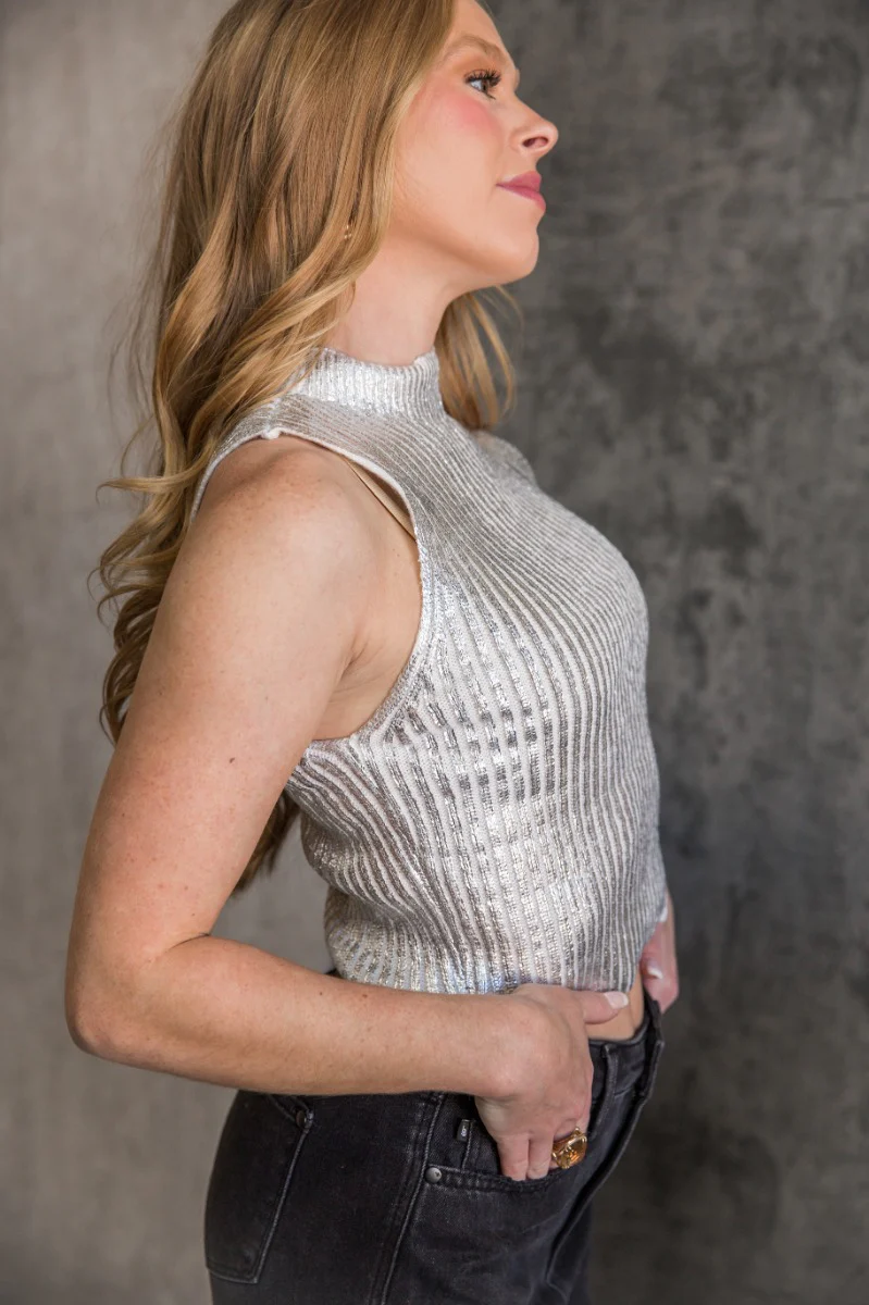 Kiara Metallic Silver Sleeveless Sweater - Image 5