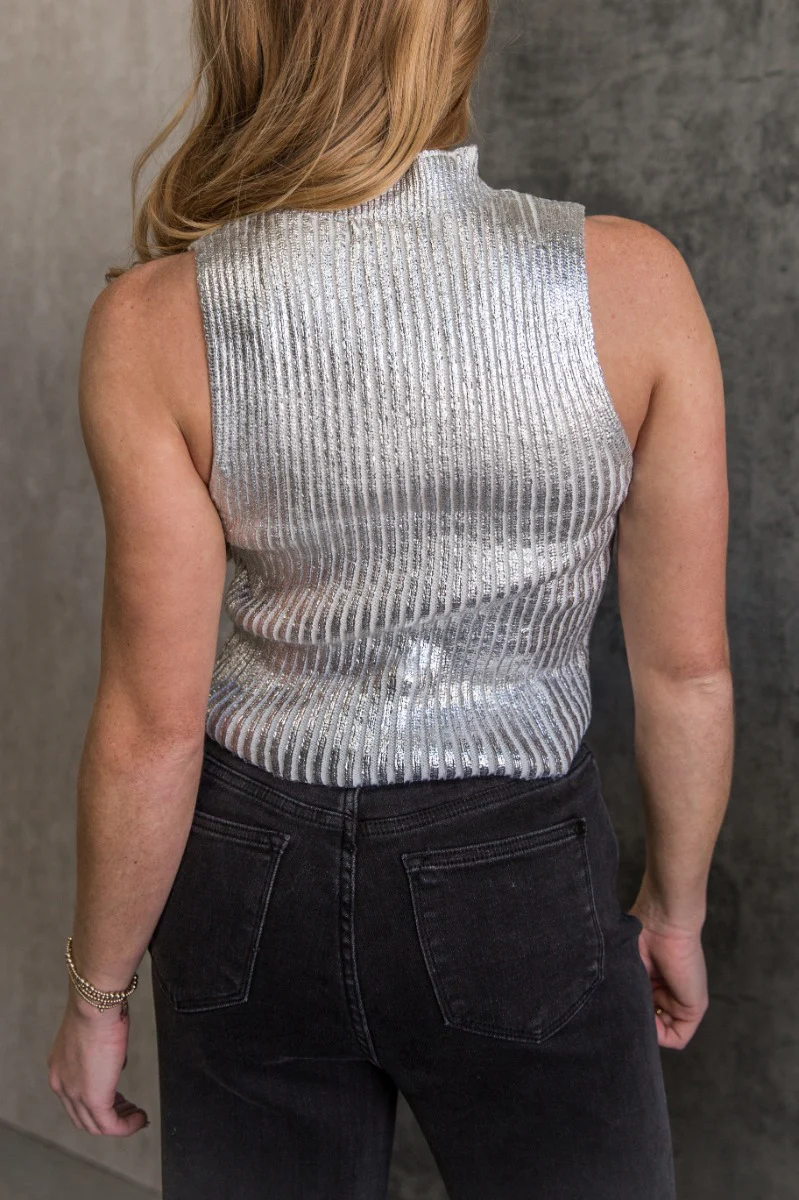 Kiara Metallic Silver Sleeveless Sweater - Image 7