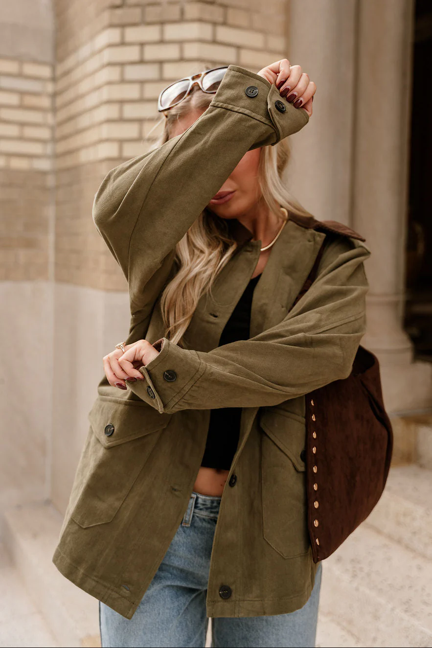 Kiara Olive & Brown Corduroy Collar Jacket - Image 10