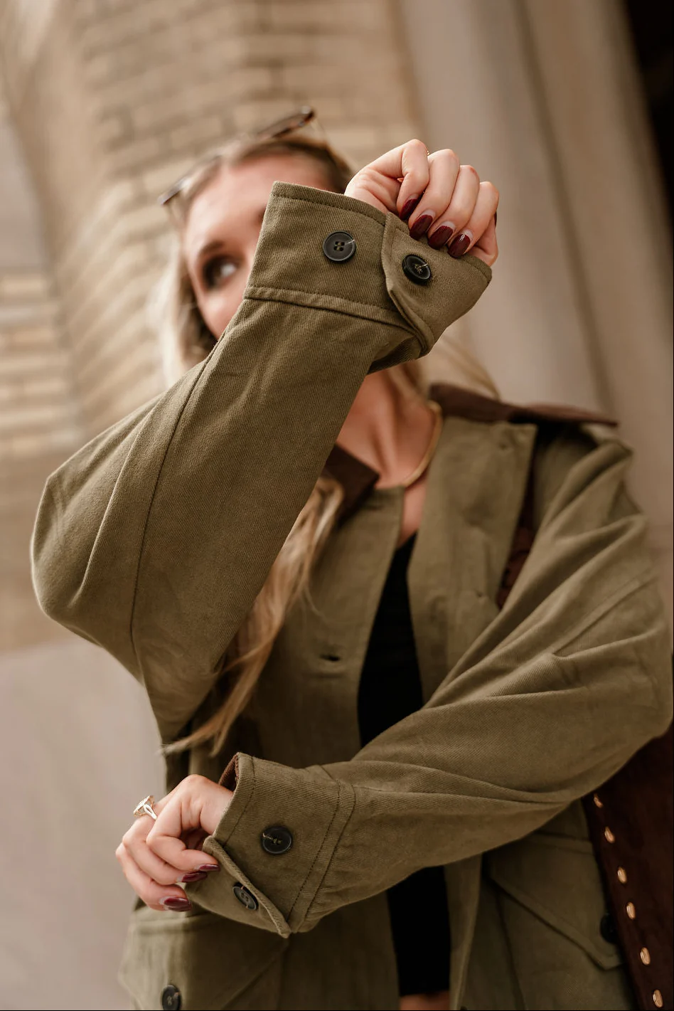 Kiara Olive & Brown Corduroy Collar Jacket - Image 11