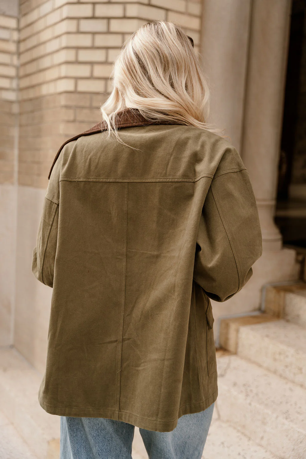 Kiara Olive & Brown Corduroy Collar Jacket - Image 4