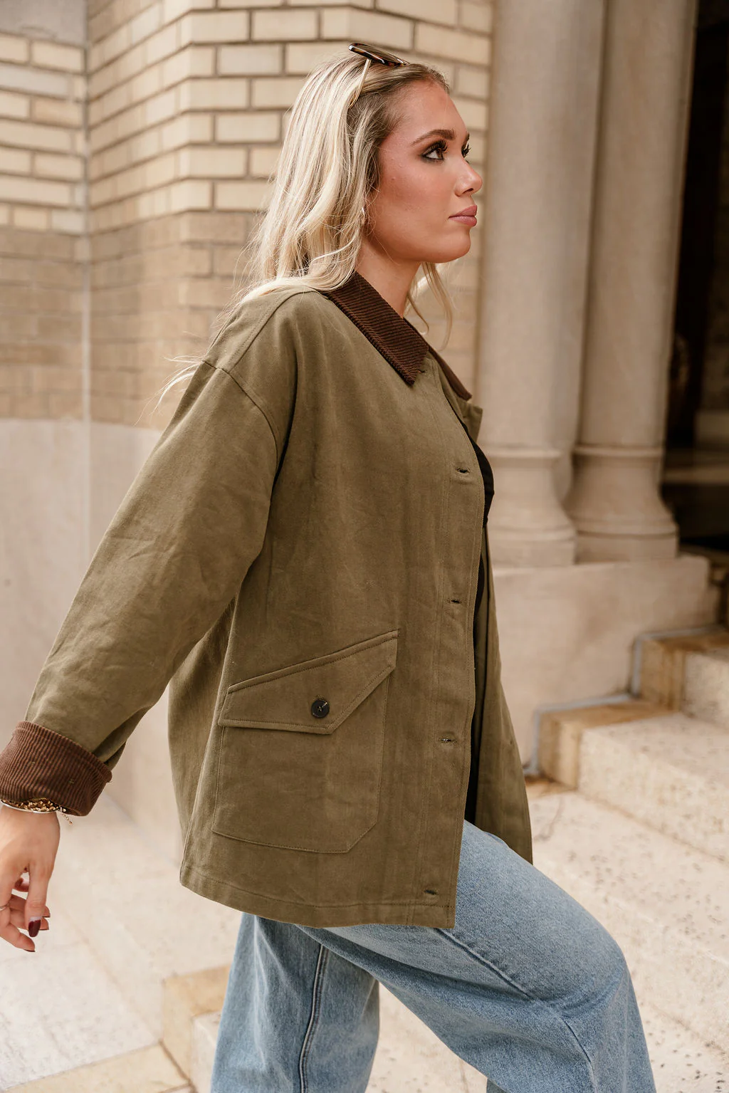 Kiara Olive & Brown Corduroy Collar Jacket - Image 7
