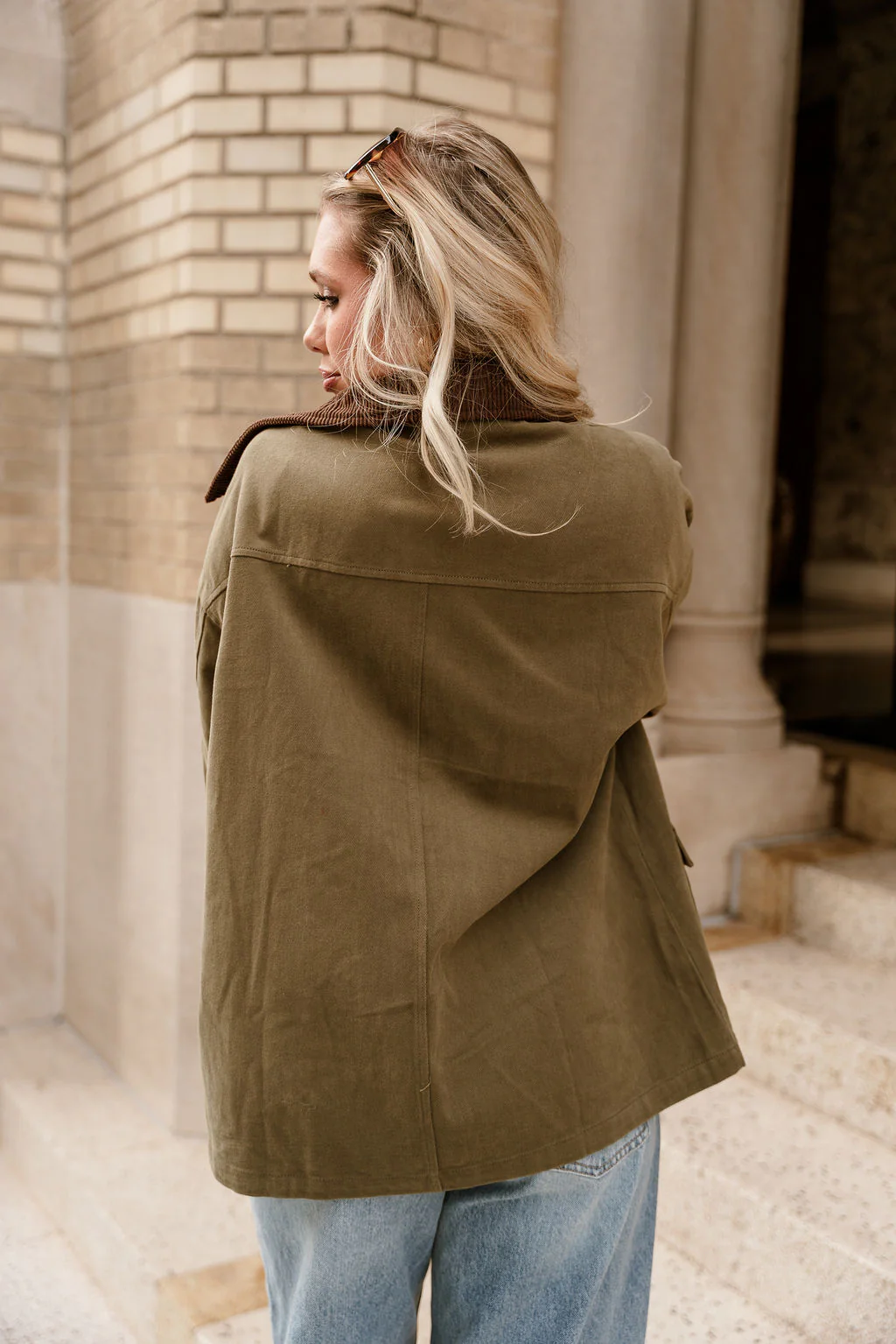 Kiara Olive & Brown Corduroy Collar Jacket - Image 8