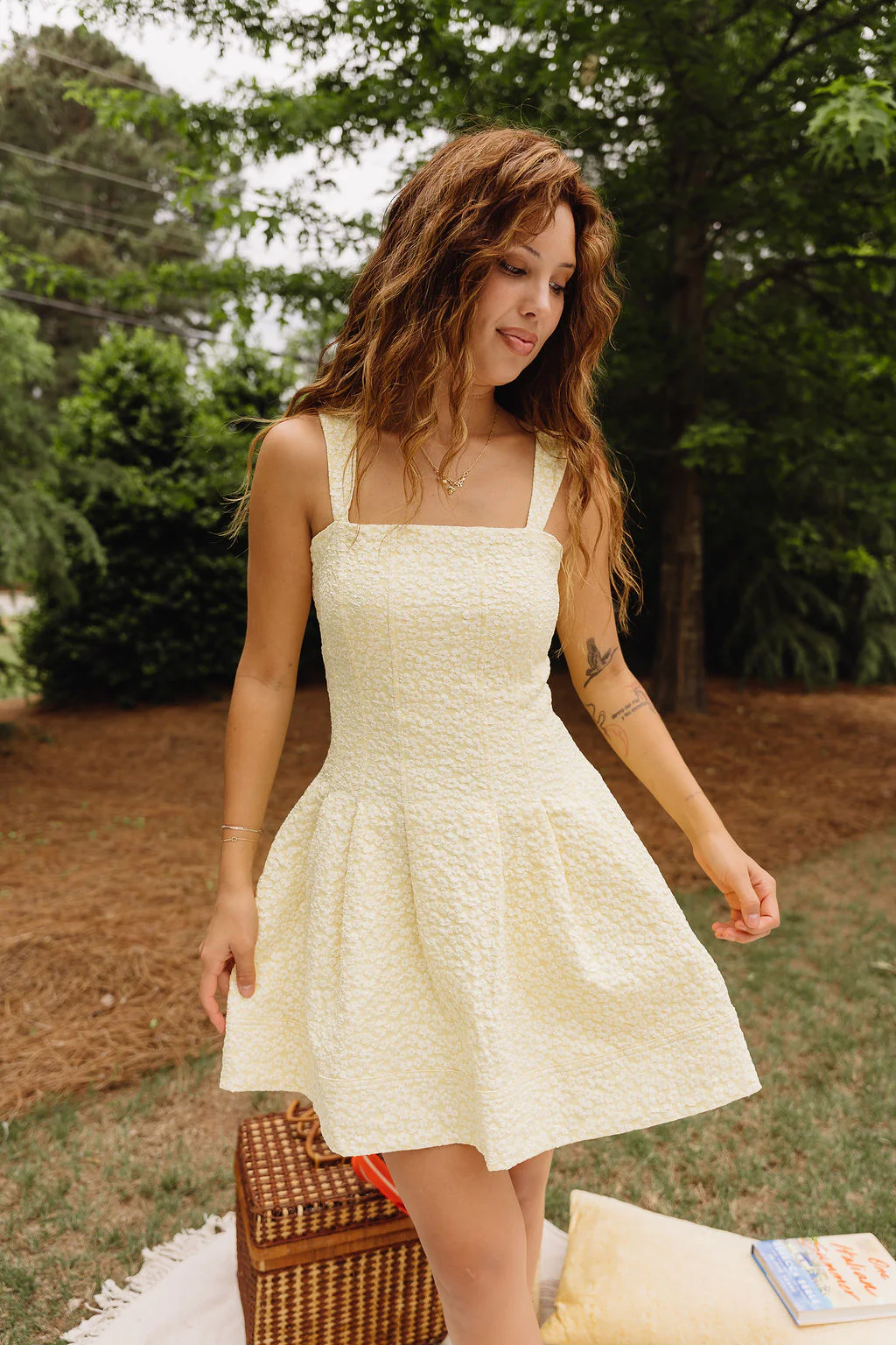 Kiarra Yellow Floral Pleated Mini Dress - Image 2