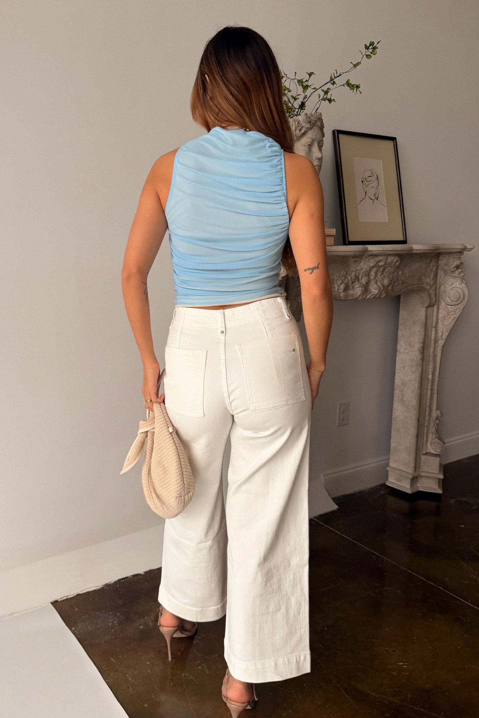Kimber Blue Mesh Ruched Tank Top - Image 7