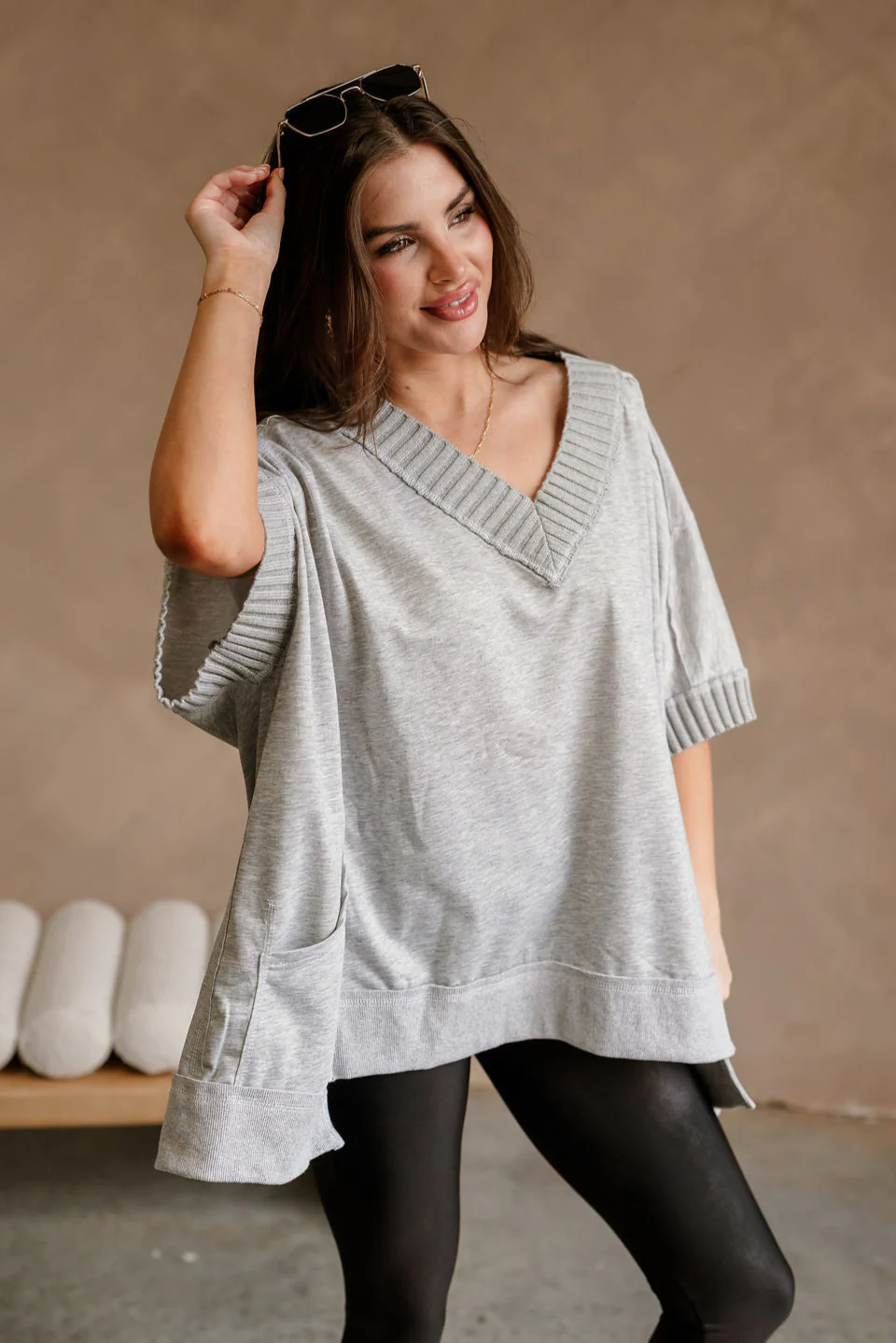 Kinsley Heather Grey Short Sleeve Top - Image 2