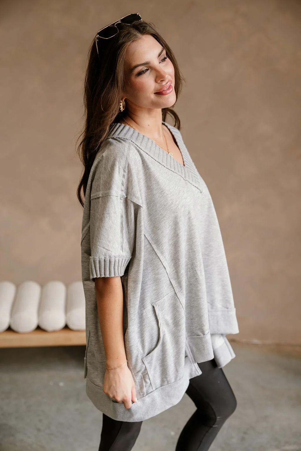 Kinsley Heather Grey Short Sleeve Top - Image 3