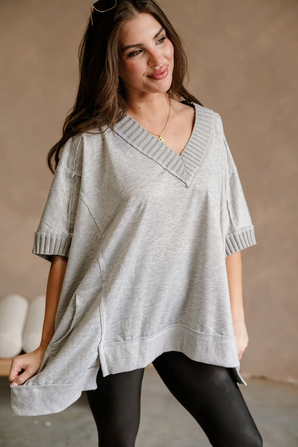 Kinsley Heather Grey Short Sleeve Top - Image 5