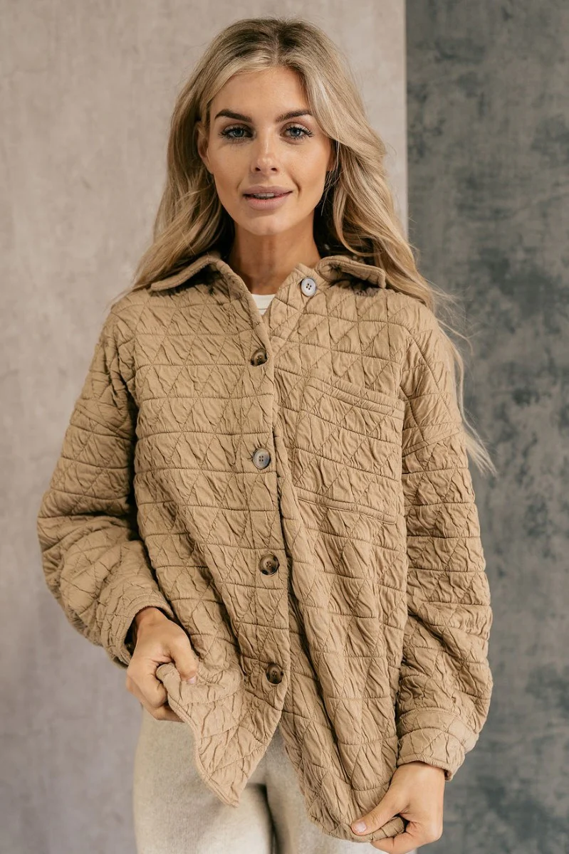Kira Taupe Quilted Shacket - Image 3