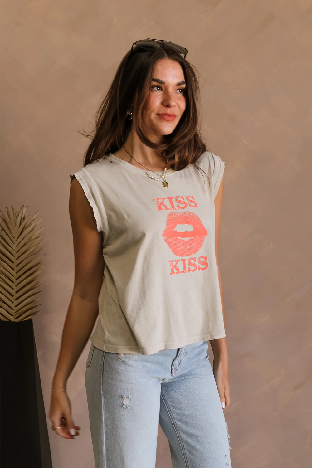 Kiss Stone Taupe Graphic Top - Image 3