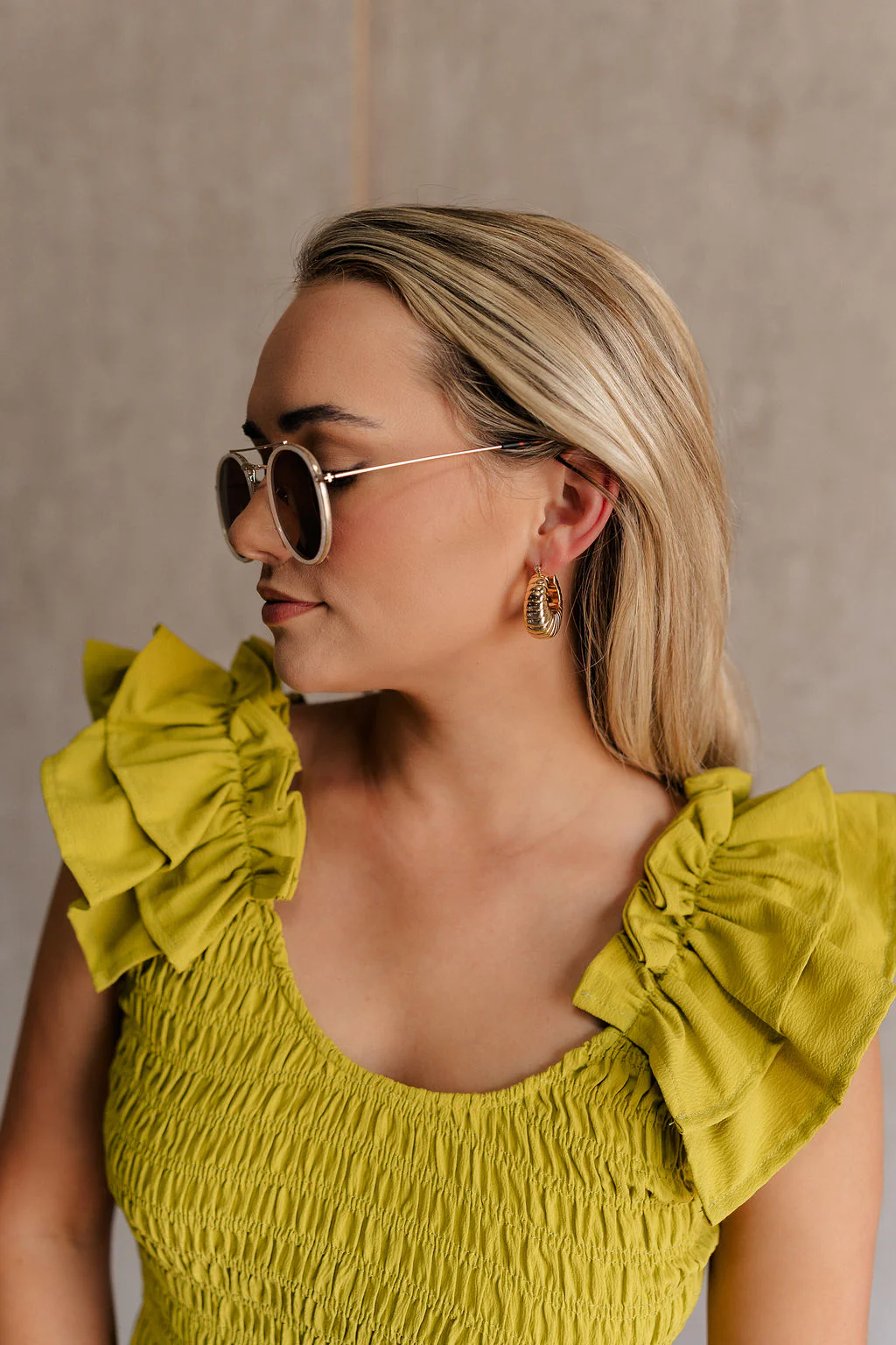 Kristina Chartreuse Smocked Sleeveless Midi Dress - Image 7