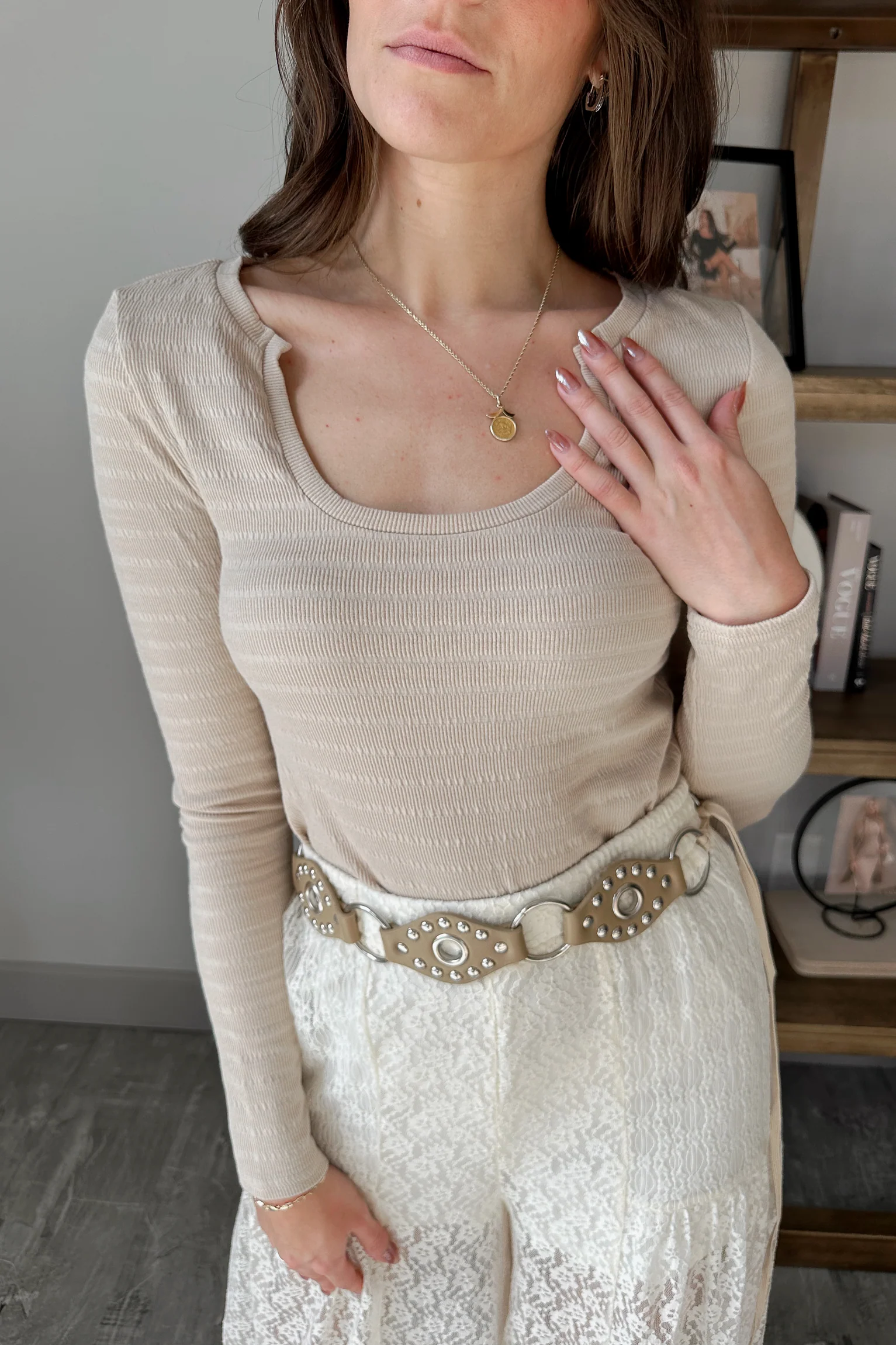 Kyla Natural Scoop Long Sleeve Top - Image 2