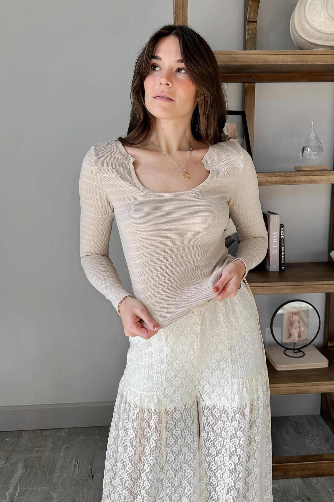 Kyla Natural Scoop Long Sleeve Top - Image 3