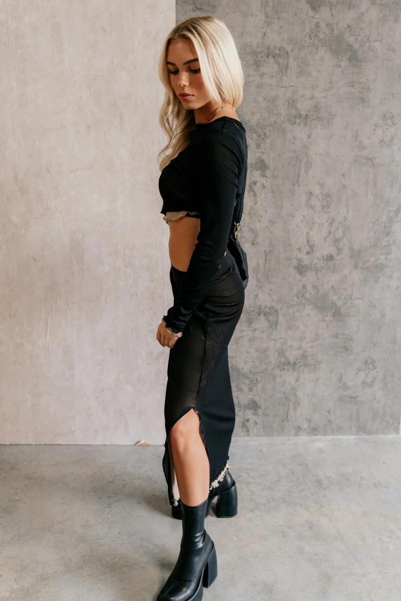 Kylie Black & Taupe Mesh Midi Skirt - Image 6