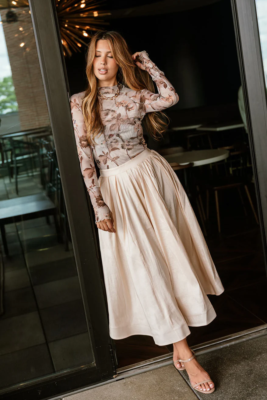 Kyra Cream Flare Midi Skirt
