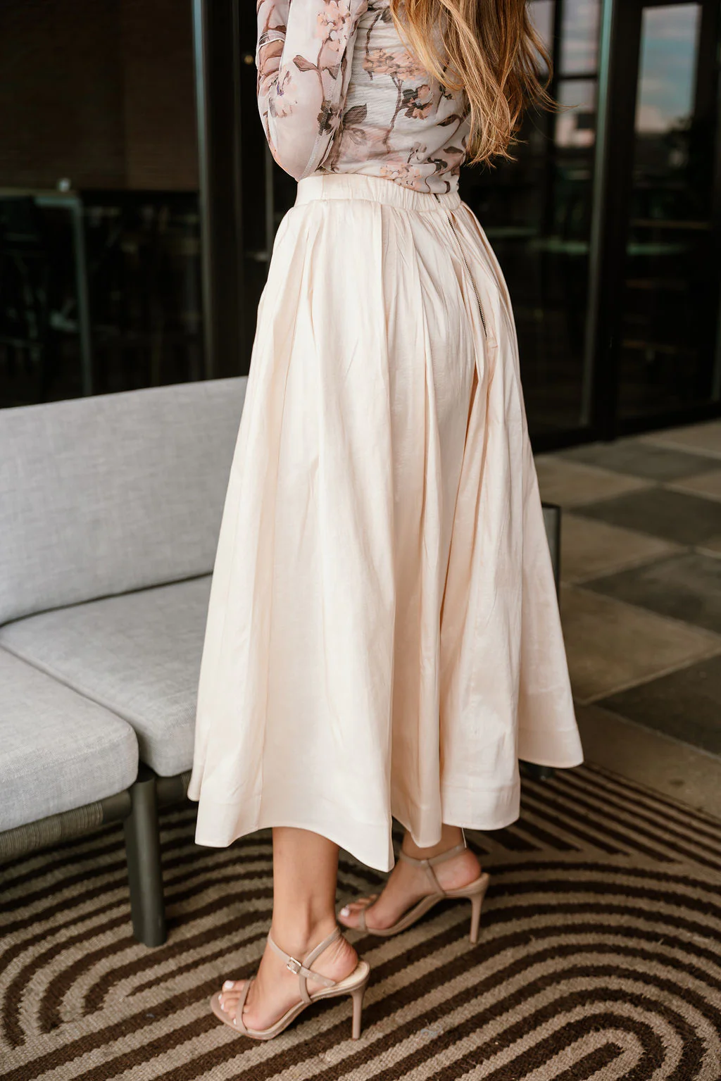 Kyra Cream Flare Midi Skirt - Image 3