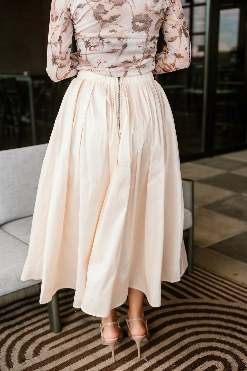 Kyra Cream Flare Midi Skirt - Image 4